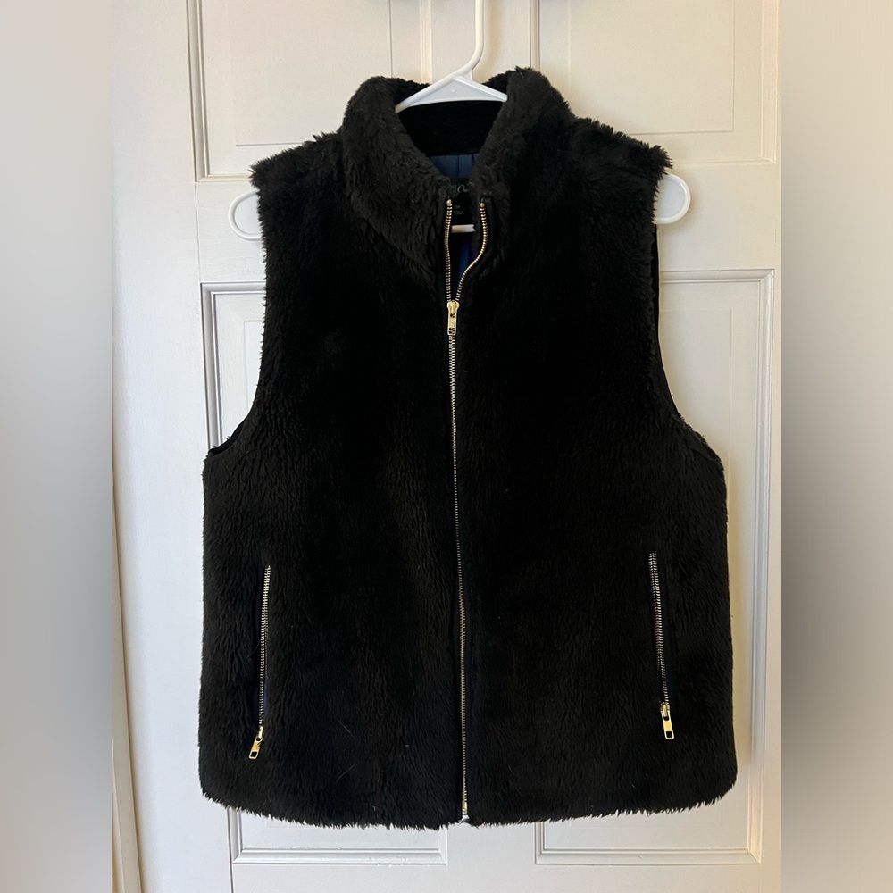 J.Crew black fur vest size M medium